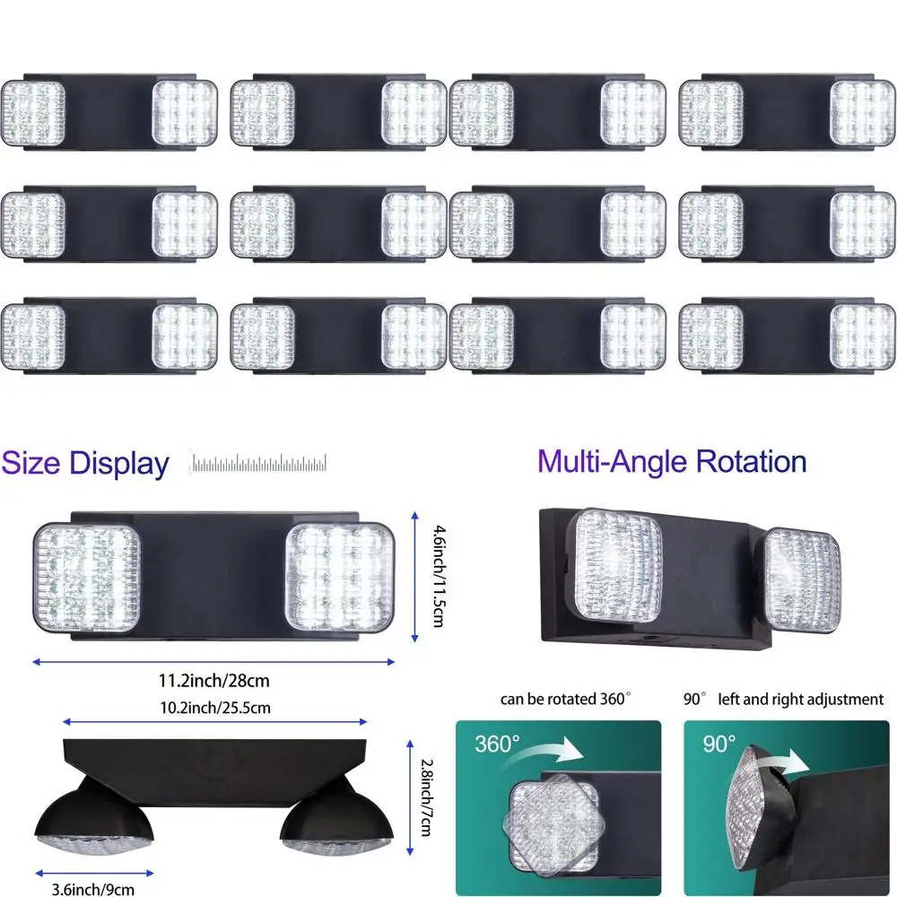 

Emergency Lights with Battery Backup, Commercial LED Fixtures, Adjustable Lighting, 120V/277V AC, UL Certified, 6-Pack