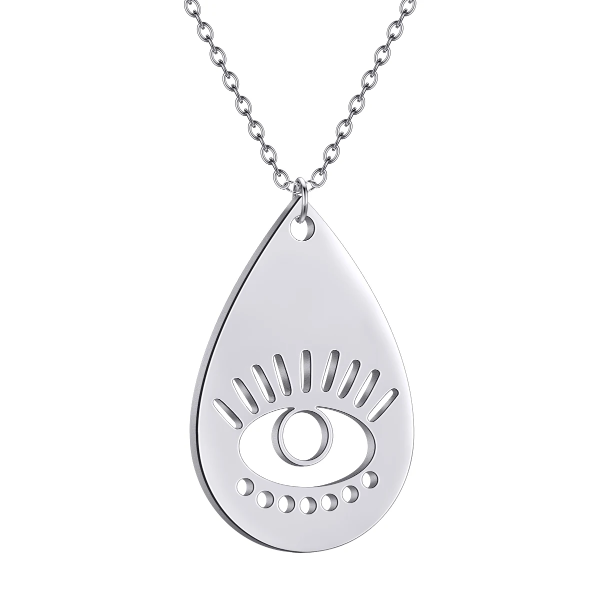 QIMING Stainless Steel Teardrop-Shaped Openwork Eye Necklace Women's Fashion Necklace Birthday Gift