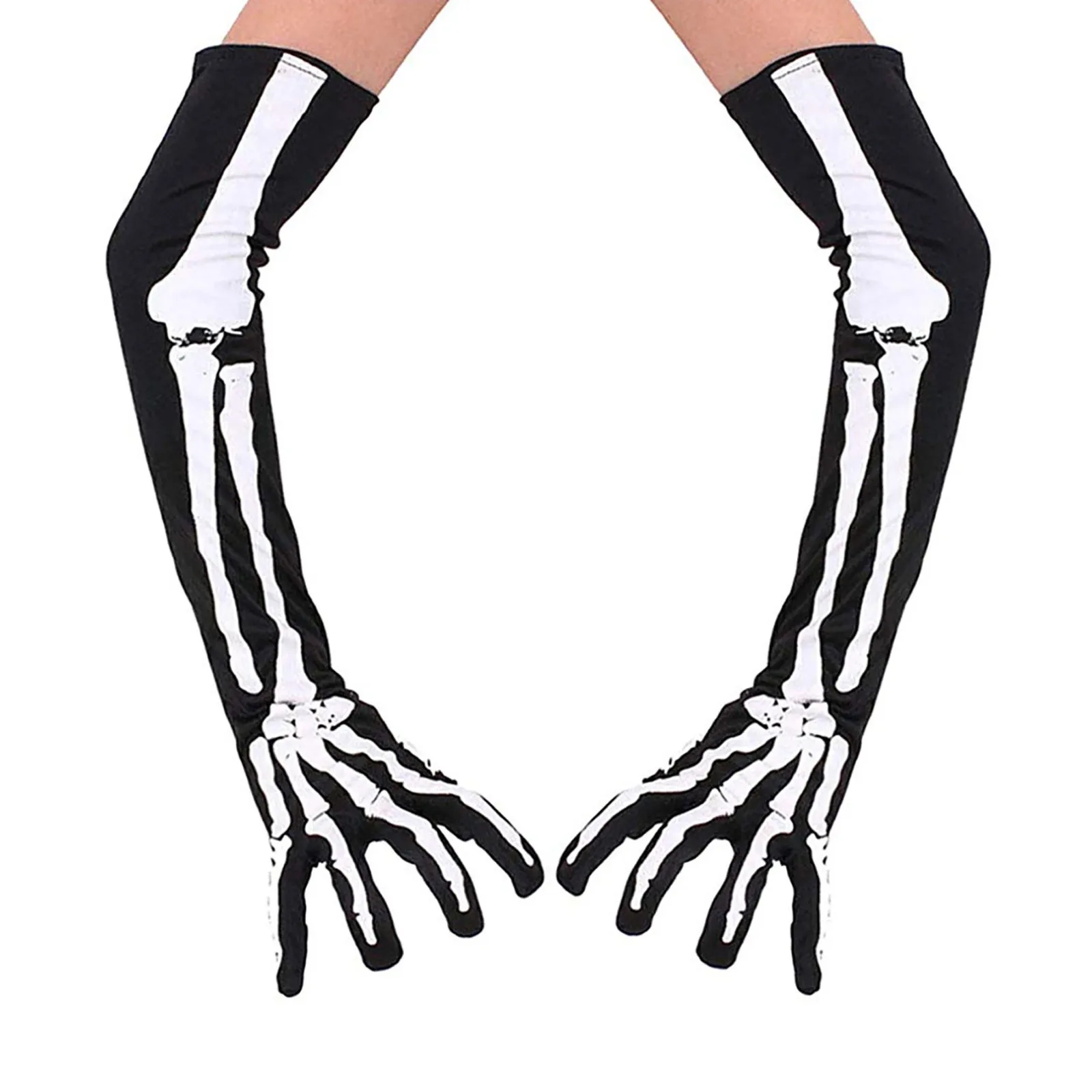 Skeleton Print Halloween Show Gloves Extra Long Decorative Prank Gloves Trend Personality Gloves Party Ball Fashion Gloves