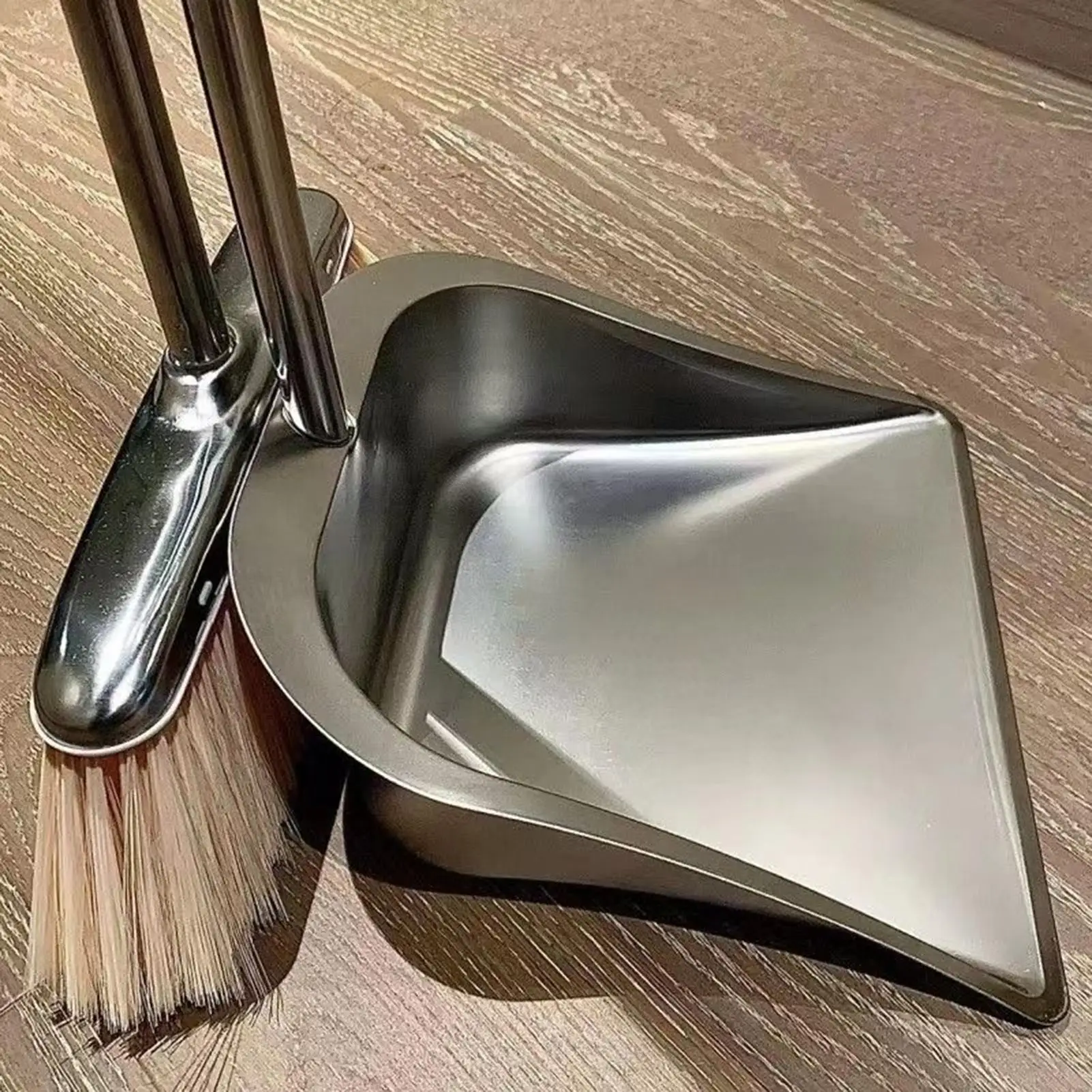 Broom And Dustpan Set Long Handle Dustpan Stainless Steel Floor Cleaning Tool For Homeowners Living Room Bedroom Study Apartment