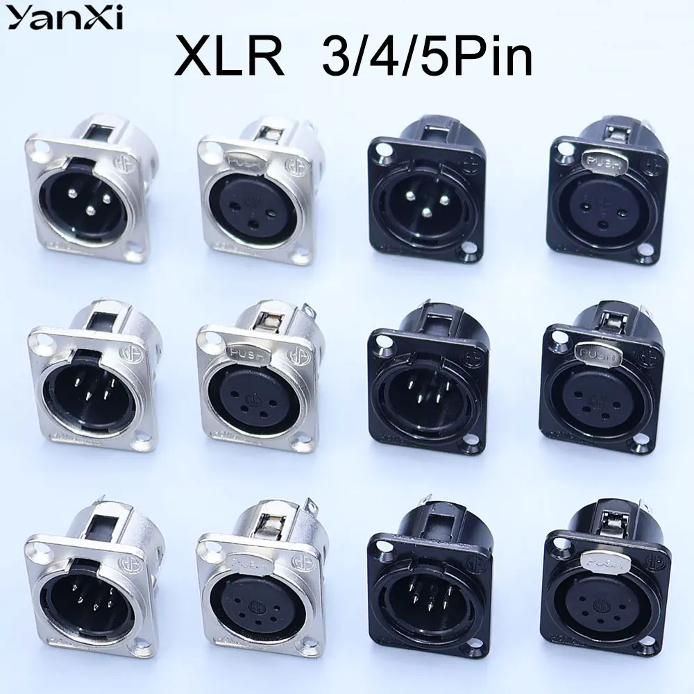 YanXi 1PC 3/4/5 Pin XLR Male Plug Female Jack XLR Metal Connector Copper Contact Panel Socket For Microphone Audio Speaker Jack