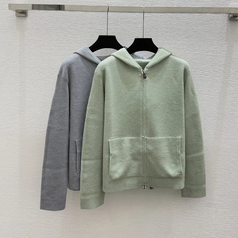 Women's 2026 Autumn Winter New Wool Double Zipper Hooded Knitted Jacket All-match