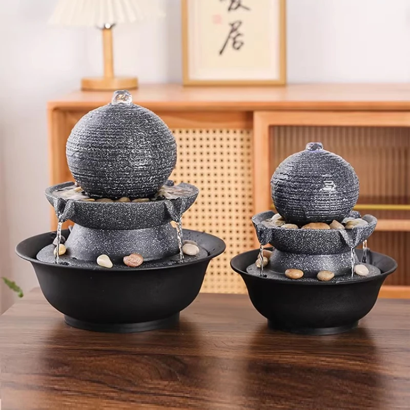 Zen Feng Shui Water Fountain Office Wealth Attracting Desktop Waterfall Mini Relaxing Tabletop Fountain Grand Opening Gift Decor