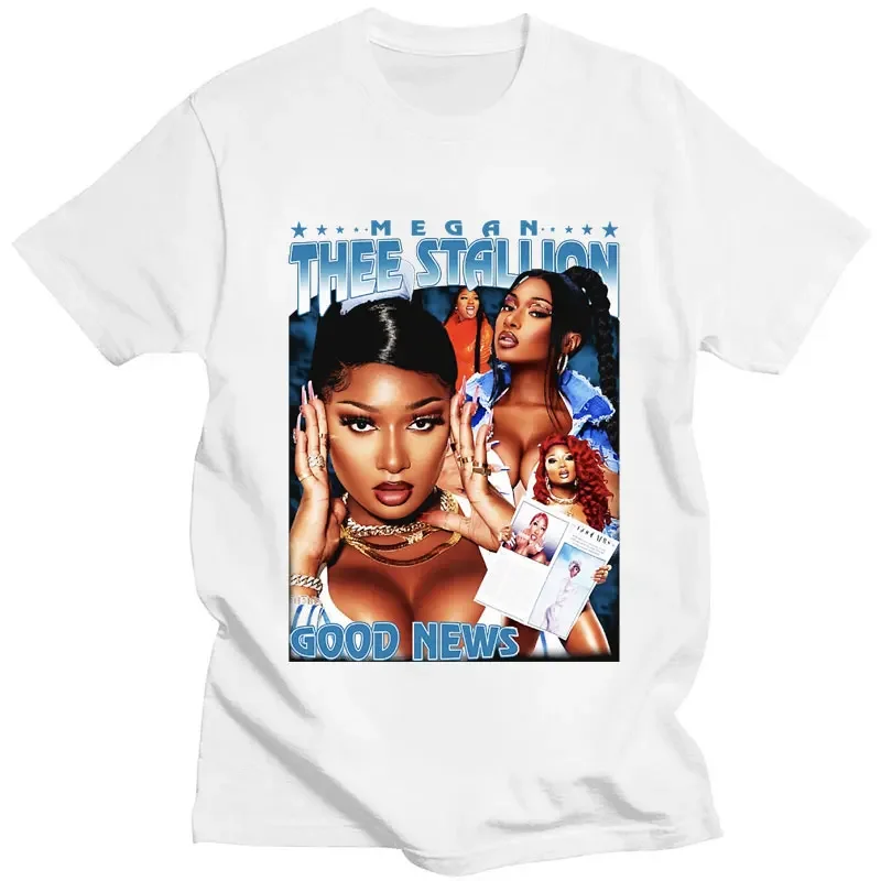 Rapper Megan Thee Stallion Good News T Shirt Men Women Fashion Hip Hop Vintage T Shirts Cotton Oversized Street T-shirts