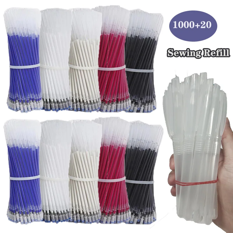 1000+20 Pcs High Temperature Disappear Pen Refill Sewing Fabric Ironing Garment Making Leather Clothing Design Clipping Pen