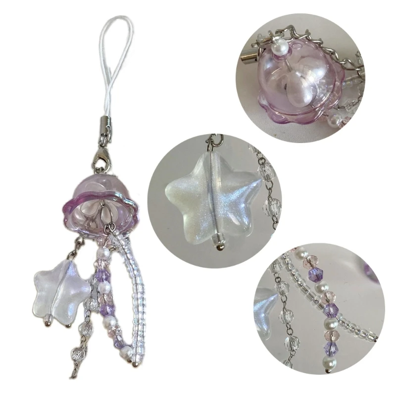 Jellyfish Star Phone Chain Tassels Pendant Keychain Acrylic Phone Charm Strap Lanyard Bag Backpack Ornament Key Holder