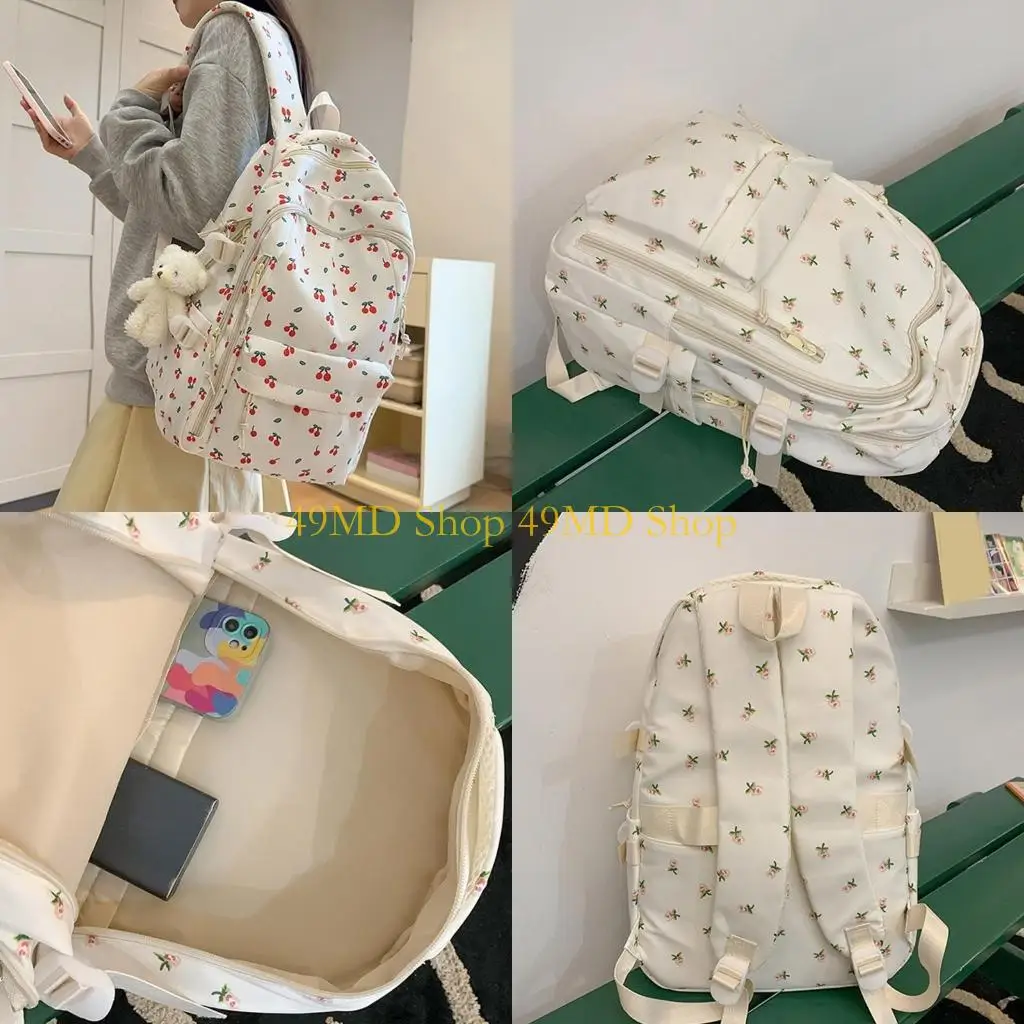 49MD Flower Print Backpack Large Capacity Daypacks School Bag Aesthetic Backpack