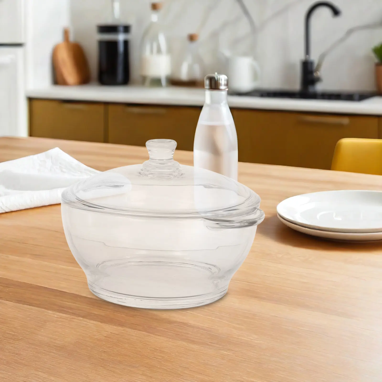 

Жаропрочная стеклянная кастрюля с крышкой и двумя ручками, прозрачная, для приготовления супов, лапши и других блюд, кухонная стеклянная посуда