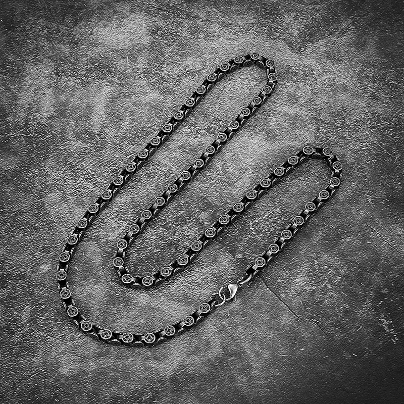 Never Fade Vintage Black Cuban Chain necklace Men‘s Antique Stainless Steel Creative long chain Punk Male nape Jewelry wholesale