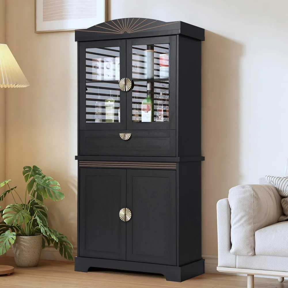 

67 Tall Kitchen Storage Cabinet, Farmhouse Pantry Cabinet with Doors, Drawer and Adjustable Shelves, Freestanding Cupboard Wood