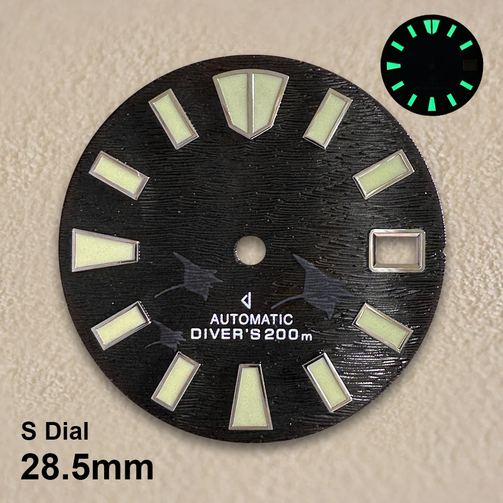 28.5mm S Logo Bat Dial Fit NH35/NH36/4R/7S Movement Green Luminous Texture Pattern High-Quality Watch Modification Accessories