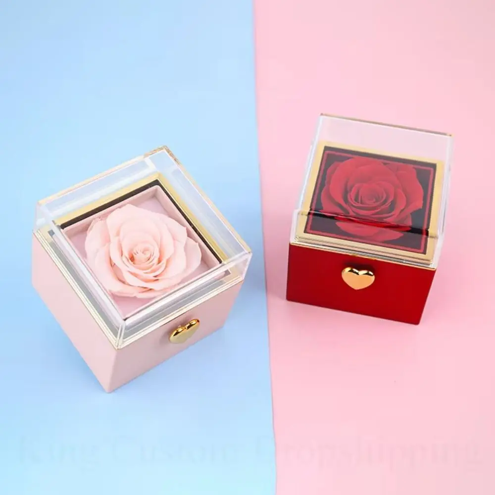 

Rotation Rose Jewelry Gift Box Eternal Rose Ring Display Proposal Ring Boxes Luxury Dustproof Jewelry Display Rack Wedding