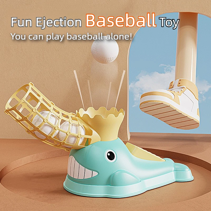 

Kids Baseball Pitching Machine Toy Foot Launcher Baseball Game Set with Bat Balls Outdoor Sports Interactive Toy for Boys Girls