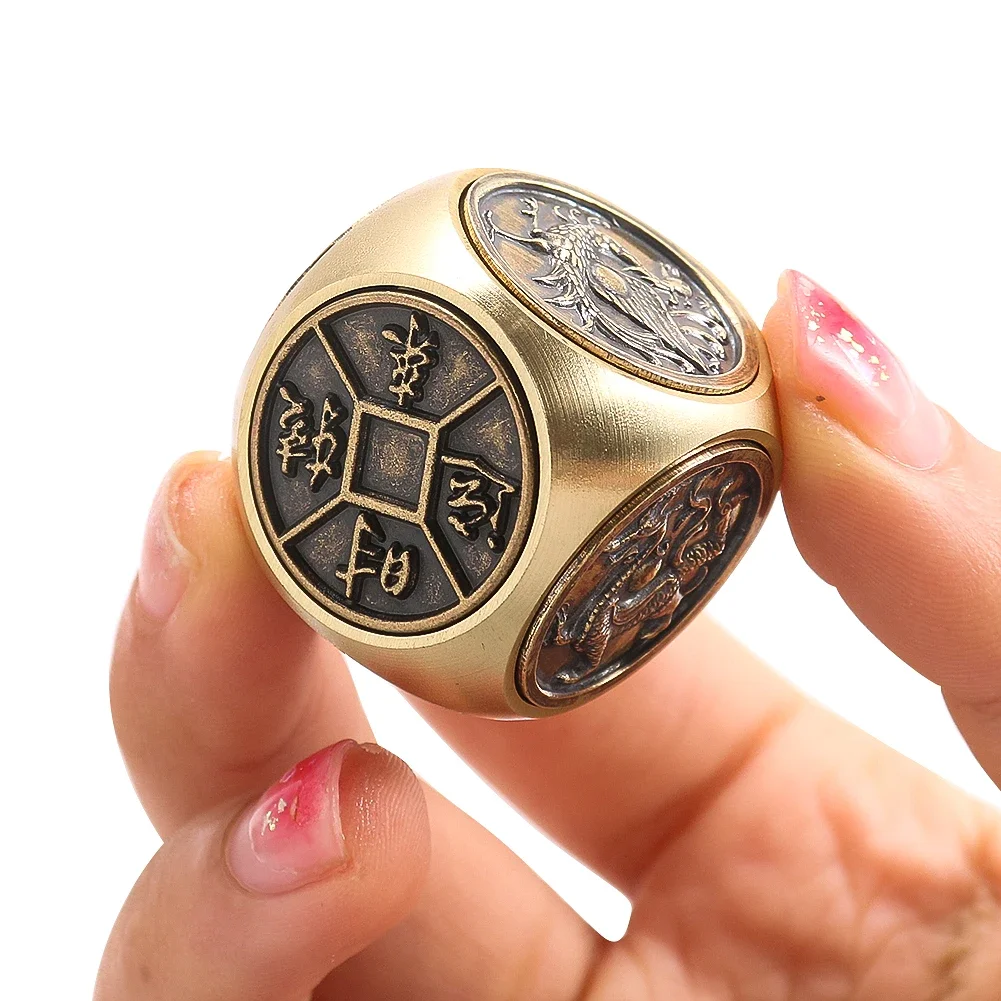 1PC Six Sides Beast Transfer of Goods Pure Copper Decompression Dice Hand Piece of Artifact Attract Wealth Feng Shui Ornament