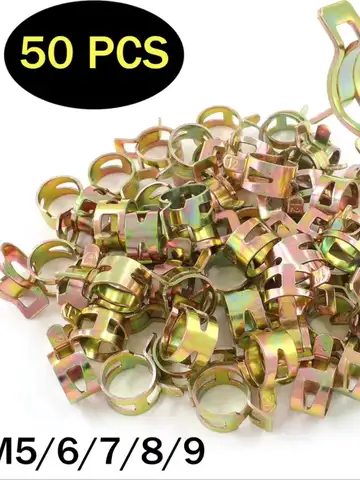 50 PCS Fastener 5mm 6mm 7mm 8mm 9mm Spring Band Clips Fuel Water Line Hose Pipe Air Tube Clamps 65MN Steel Galvanized