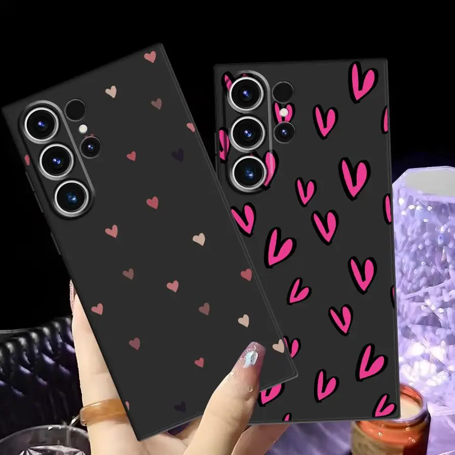 

Чехол для Samsung Galaxy Note 10 Plus S10 S8 S9 9 20 Ultra 8, черный мягкий чехол для телефона с цветным мультяшным сердцем любви