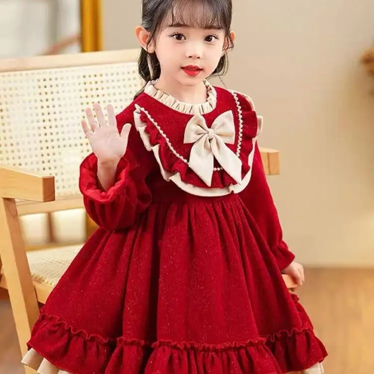 Autumn Winter Fashion Tutu Skirt Kids Birthday Party Skirt Christmas Clothes Girls Long Sleeve Dress Cute Lolita Princess Dress