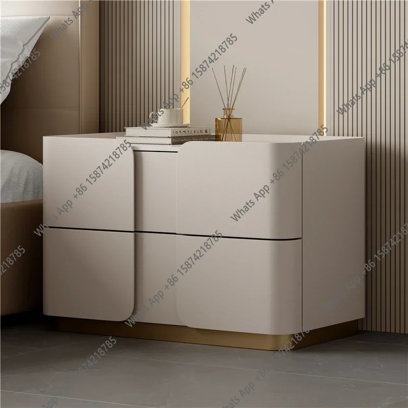 O All Solid Wood Leather Rock Slab Bedside Table, Advanced Modern Simple High-end Designer, Large Apartment 60-70 Wide X