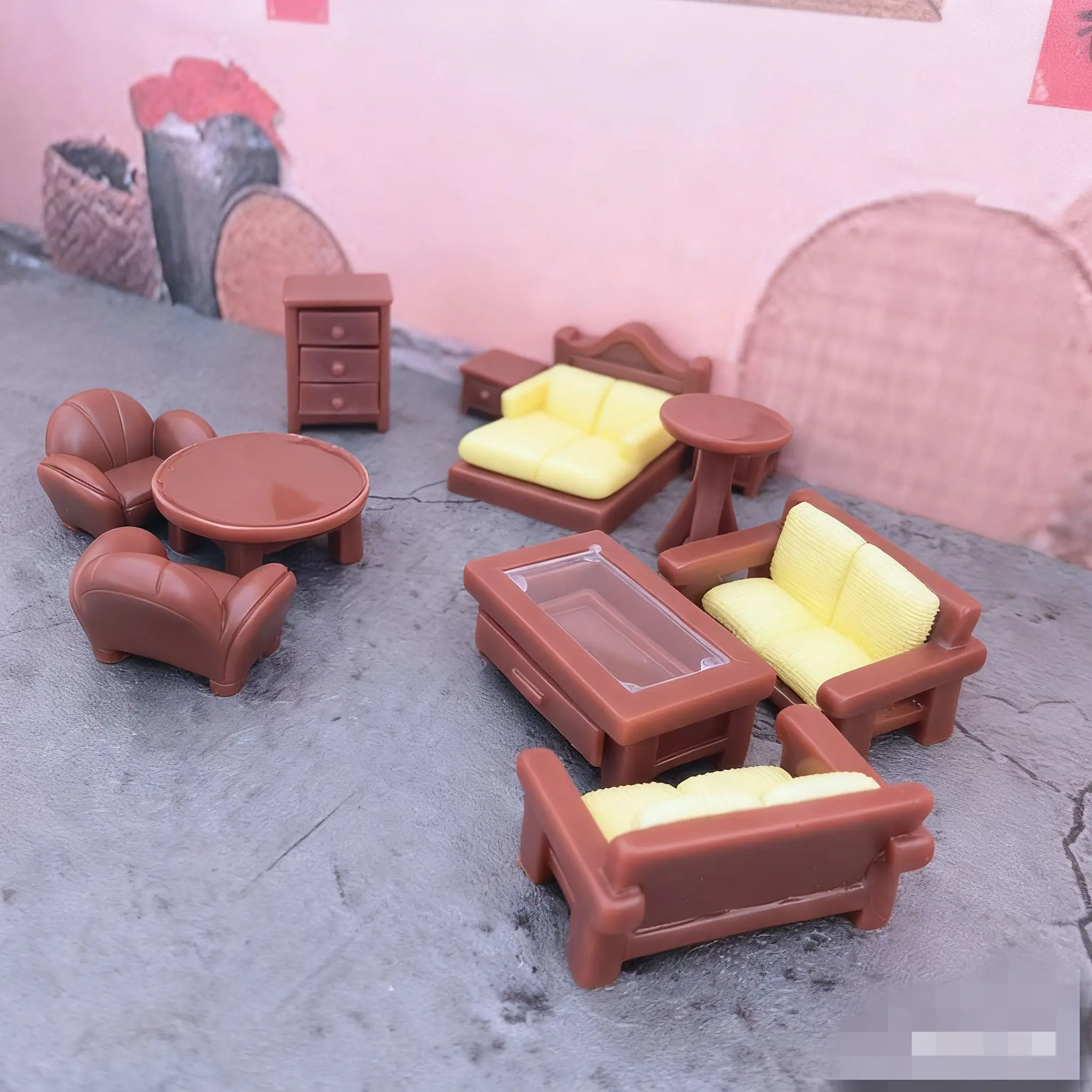 إكسسوارات بيت الدمى - كرسي طاولة مصغر وأريكة أثاث صغير واقعي لتزيين نموذج مشهد مسرح