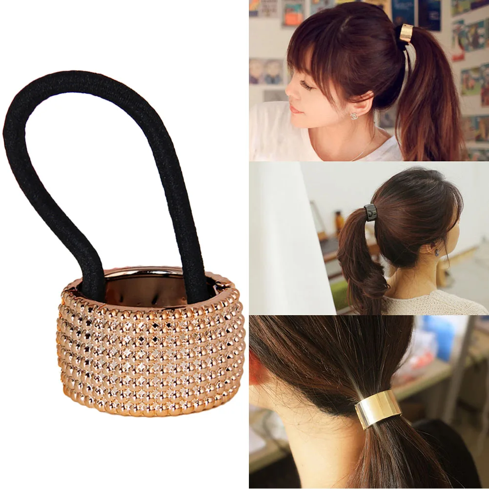 

Rose Gold Ponytail Cuff Hair Band Punk Hair Tie Fashion Accessories Secure Stylish Durable Holder for Party Daily Use