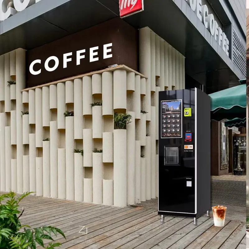 Fully automated coffee vending machine with 21.5-inch touchscreen, card and QR code support
