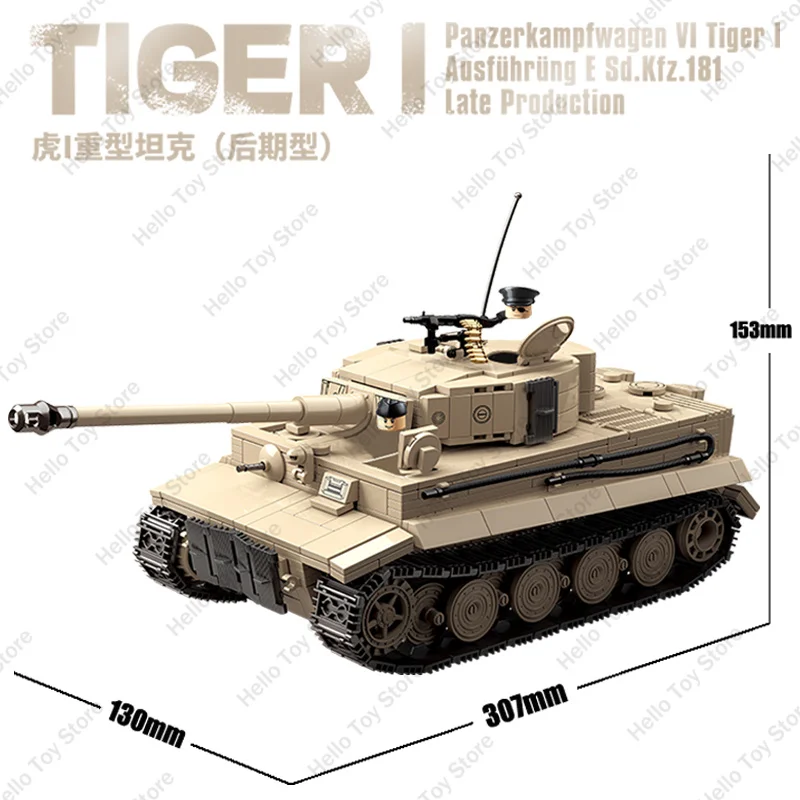 

New Military Heavy Tank Panzerkampfwagen VI Ausf. E Tiger I Building Blocks World War 2 Army Soldier WW2 Bricks Model Kids Toys