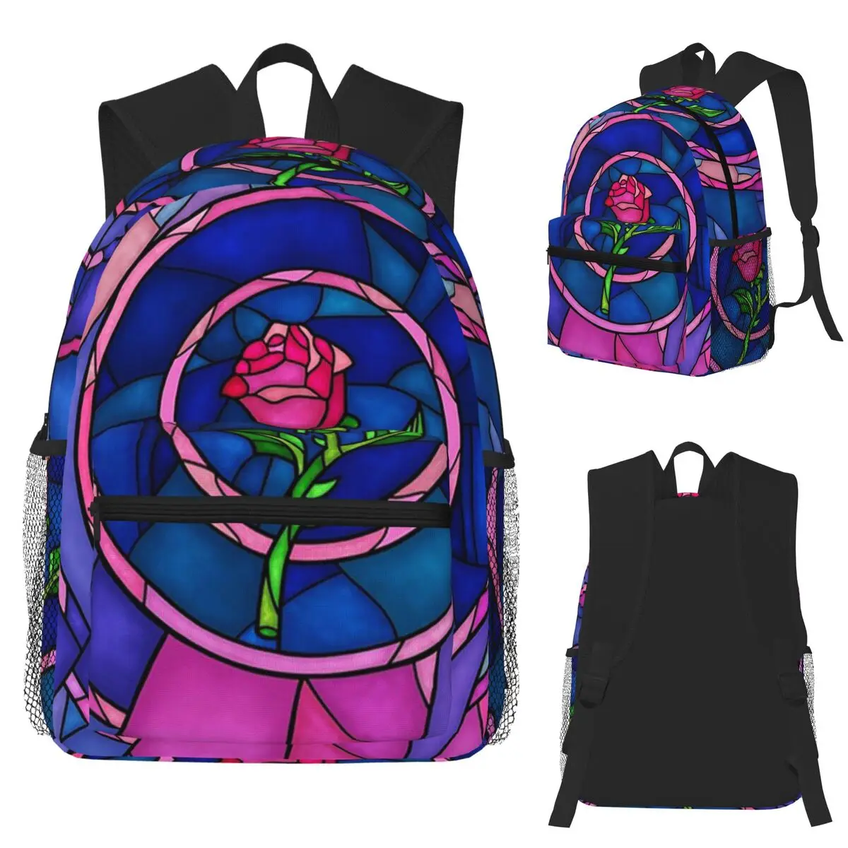 

A Single Rose In The Stained Glass Window Student Backpack School Bag Hiking Travel Daypack for Boys Girls Bookbag Shoulder Bags