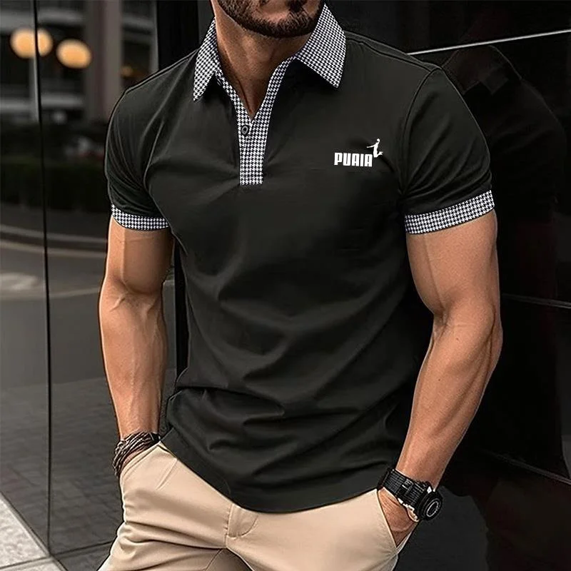 

European And American Fashion Striped Printed Short Sleeved Polo men's Summer Polo Shirt Fashion Golf Clothing Street Clothing