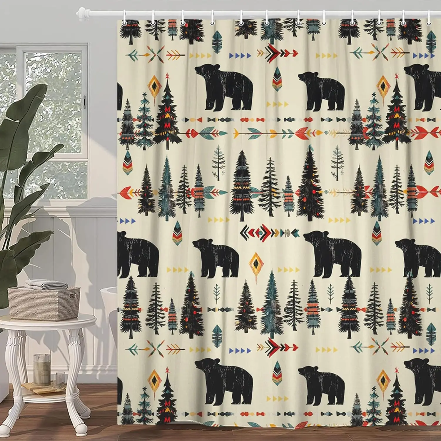 ستارة دش الدب الريفي، مجموعة ستائر الدش العتيقة لمقصورة المزرعة والريفية والحياة البرية في الغابات، والتخييم في الصيد الغربي