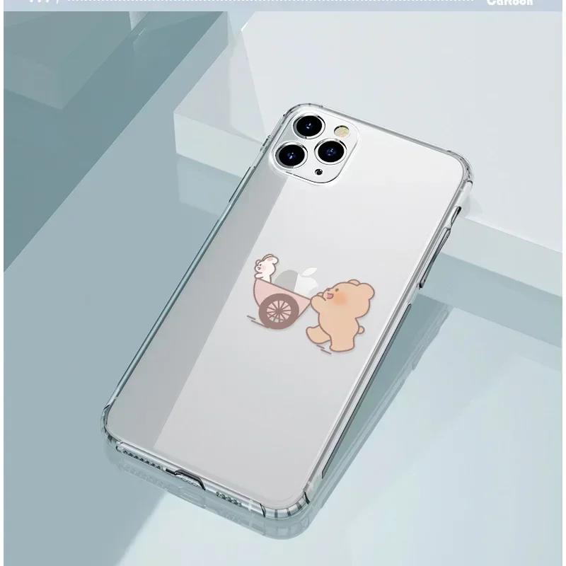 Funny Cute Bear Bunny Paired Couple Phone Case For iPhone 13 15 14 12 11 16 Pro Max 12 Mini XS XR SE 8 Plus Fundas Covers