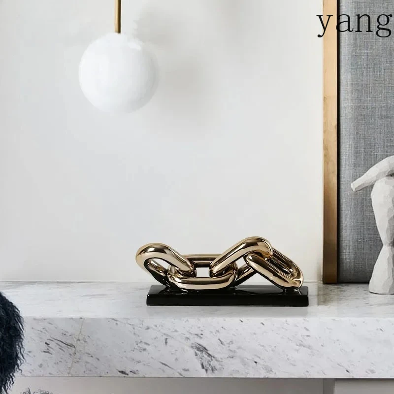 Nordic Golden Chain Statue Office Study Desktop Decor Ceramics Ring Chain Crafts Statuette Porcelain Crafts Home Decoration