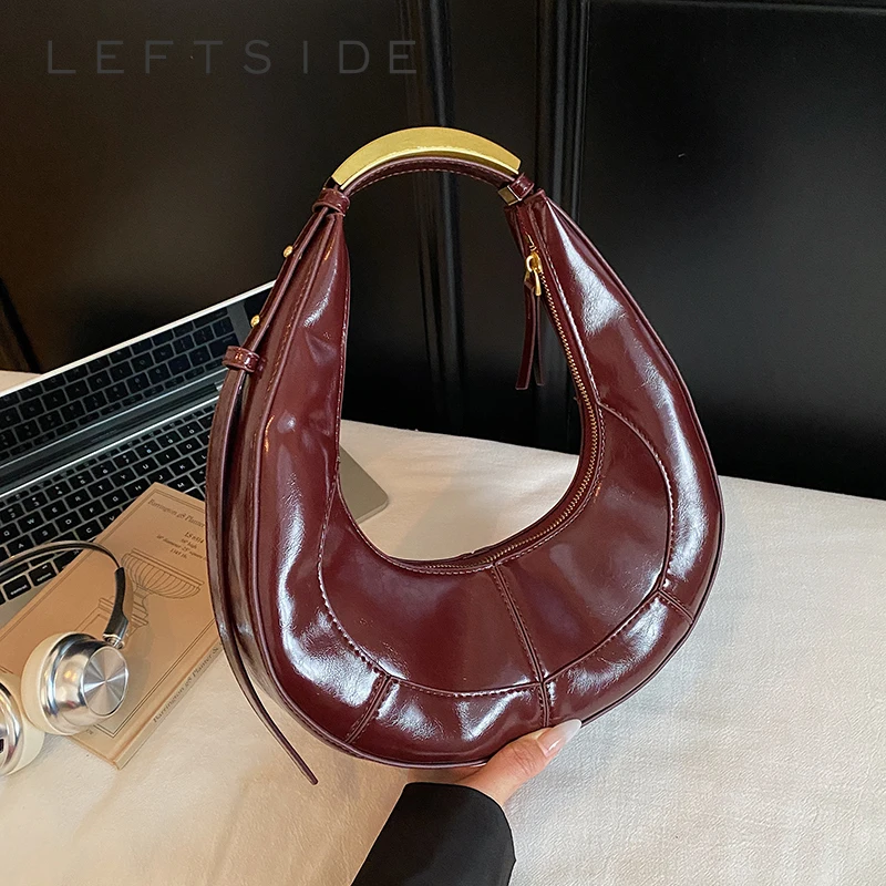 

LEFTSIDE Retro Small Splicing Leather Saddle Bag 2025 New Trendy Shoulder Bag Fashion Underarm Bag Females Luxury Handbags