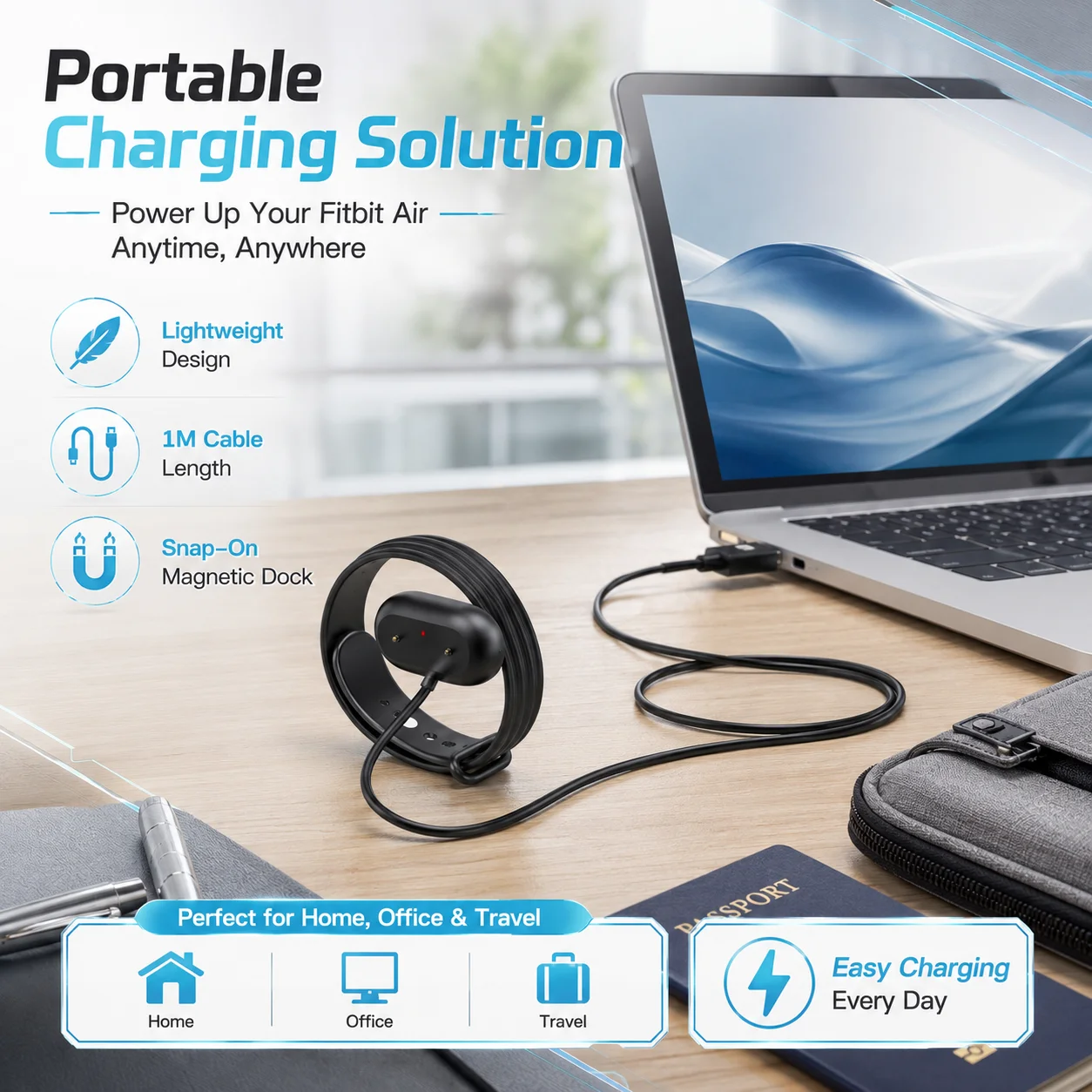 For Google Fitbit Air Smartwatch Magnetic Charger Line USB A Type C Charging Cable Base Dock Plug Adapter
