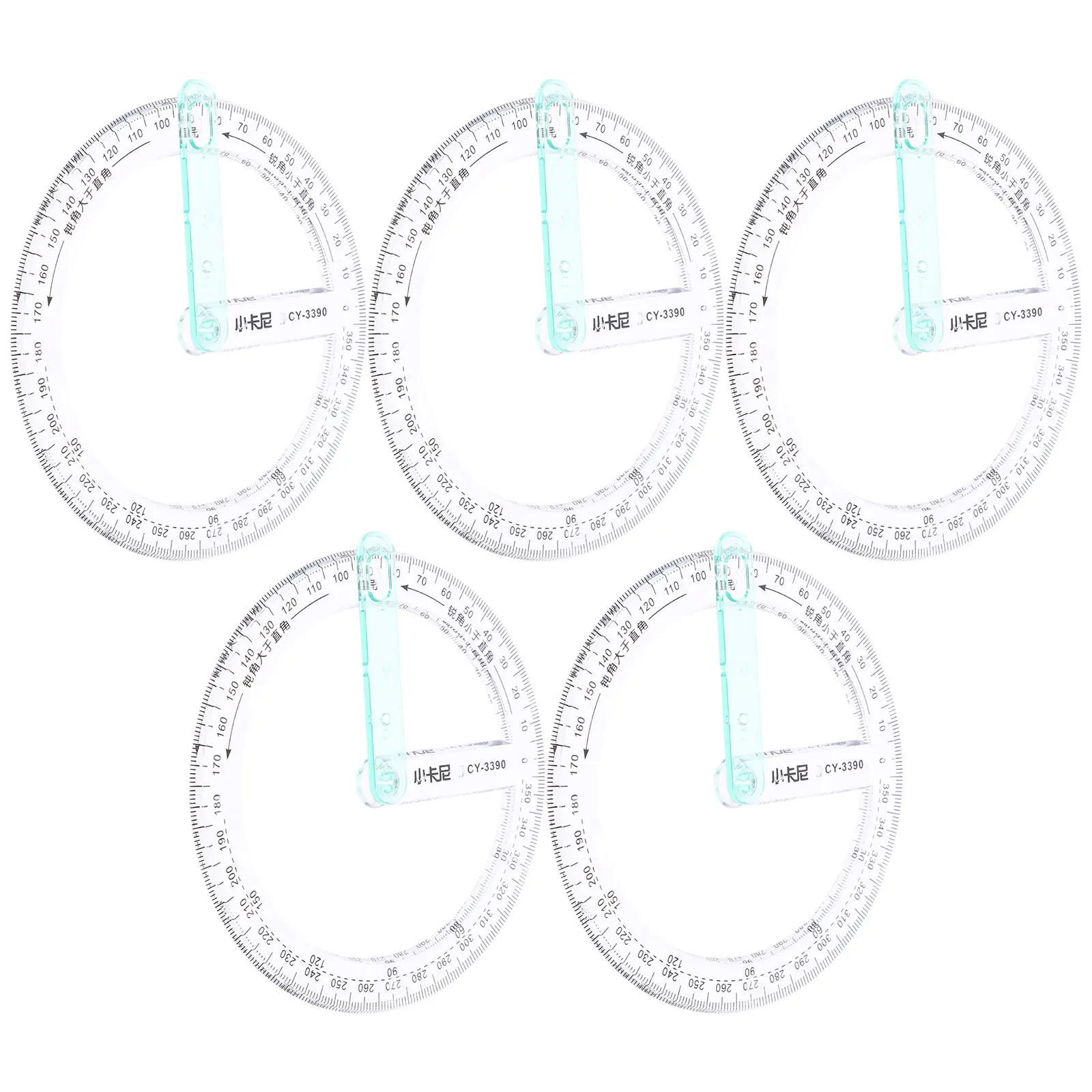 

5pcs Right Angle Acute Obtuse Demonstration Protractor Clear Plastic 360 Degree Scale Drafting Tool Math Teaching Aids Circle