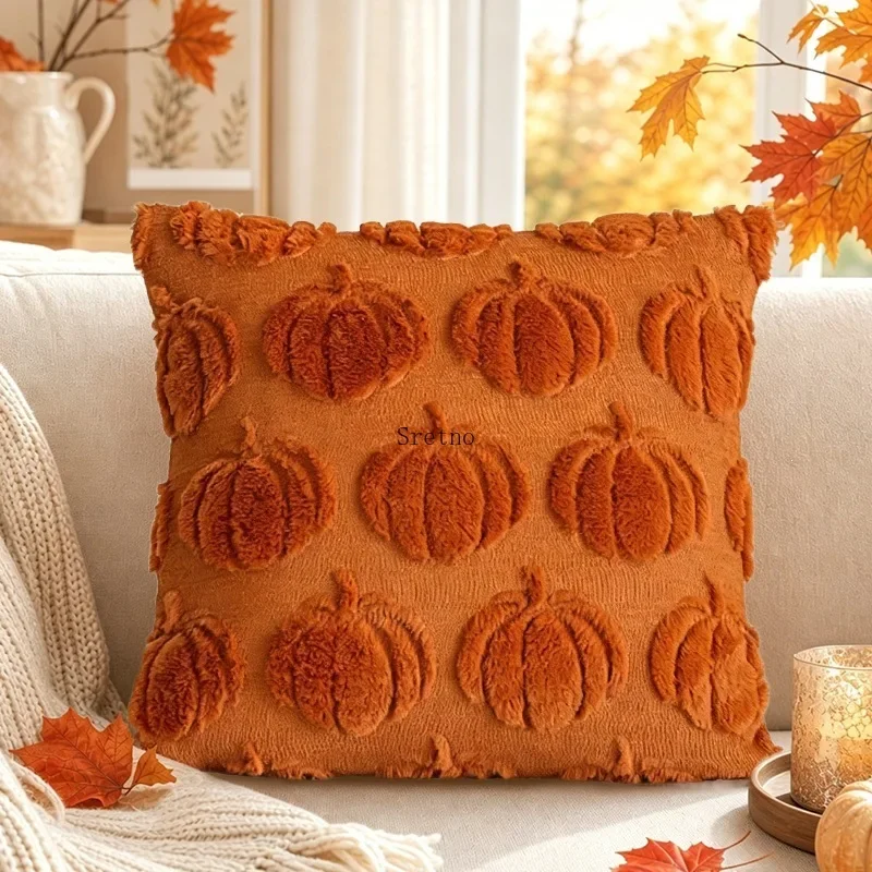 Halloween Thanksgiving Quilted Pumpkin Lemon Throw Pillow, 3D Embroidered Two-Tone Fresh Lemon Cushions for Sofa Bed Home Decor