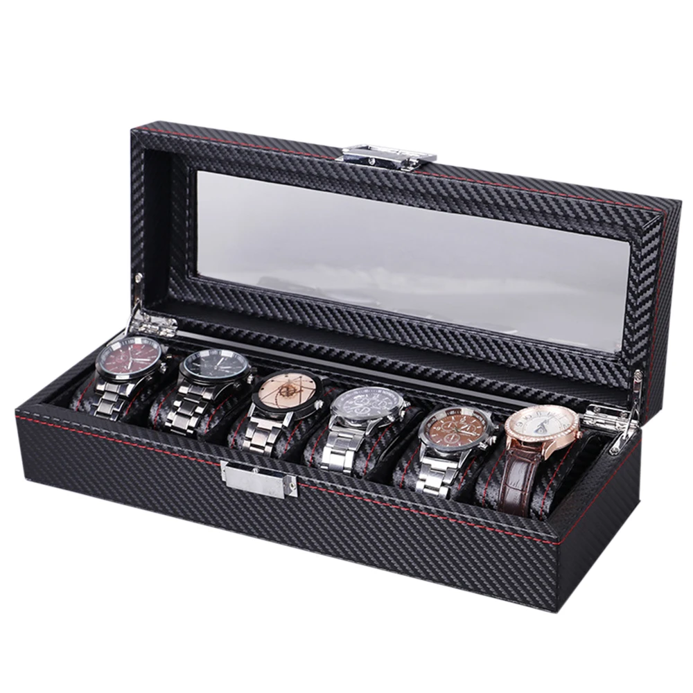 5/6/10/12 Grids Carbon Fiber PU Leather Watch Box Bracelet Watch Bangle Jewelry Display Organizer Box Men Valentine's Day Gift