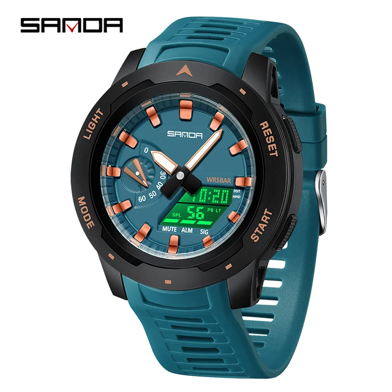 サンダ-メンズ電子時計、多機能、カレンダー付き、クロノグラフ、防水、発光、クール、学生向け、3360