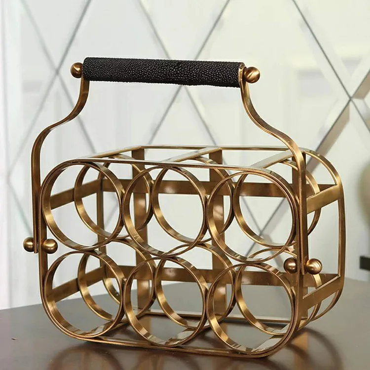 High-grade light luxury creative wrought iron electroplated imitation copper wine rack model room ornament