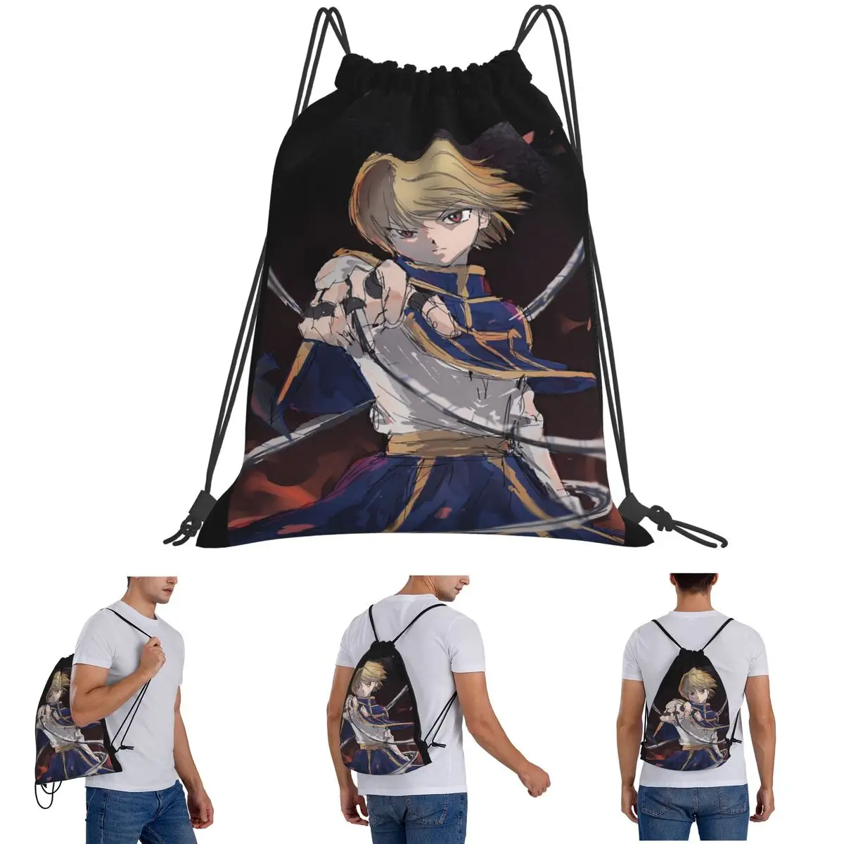 Anime HXH Hunter X Hunter Kurapika Backpacks Portable Drawstring Bags Sports Bag Book Bags for Man Woman School