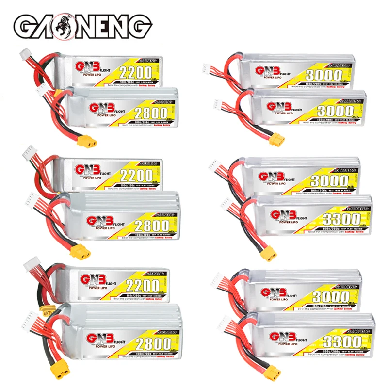 GNB 3S 4S 6S RC 리포 배터리 2200/2800/3000/3300mAh 100C XT60 플러그 포함 트럭 버기 보트 탱크 UAV FPV 헬리콥터 비행기용