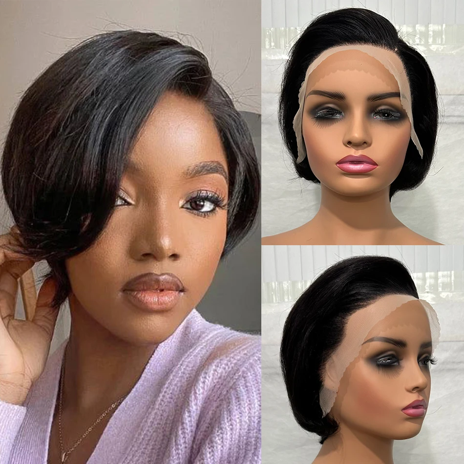 100% Brazilian Virgin Hair Pixie Cut Wigs Human Hair Short Pixie Cut 13x4 HD Lace Frontal Wig Layered Straight Bob Glueless Wigs