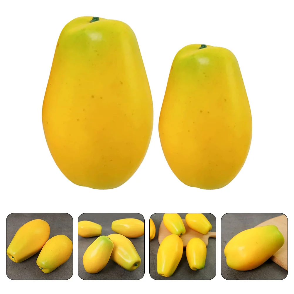 2 Pcs Fruit Model Prop Papaya Early Education Props Ornament Vivid Simulation Fake Fruits Yellow Artificial