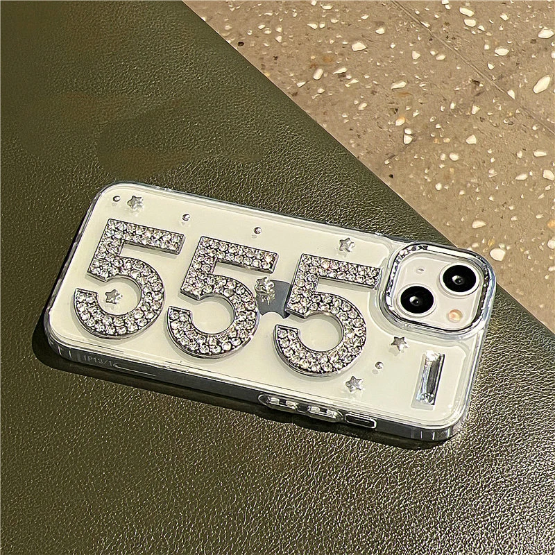 Cute 3D Glitter Rhinestone star Epoxy Clear Phone Case For iPhone 15 14 13 12 11 Pro Max Plus Plating Lens Protection Back Cover