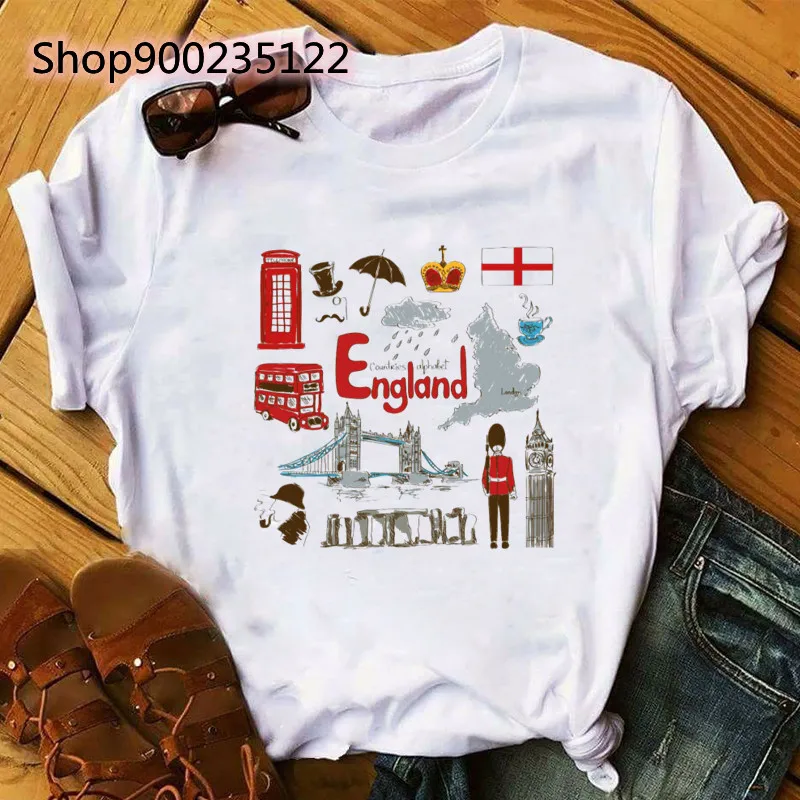 Women Fashion Tshirt England Countries Femme Clothing Streetwear Summer Tops Tshirt Print Cute Graphic shirts for woman Cloth