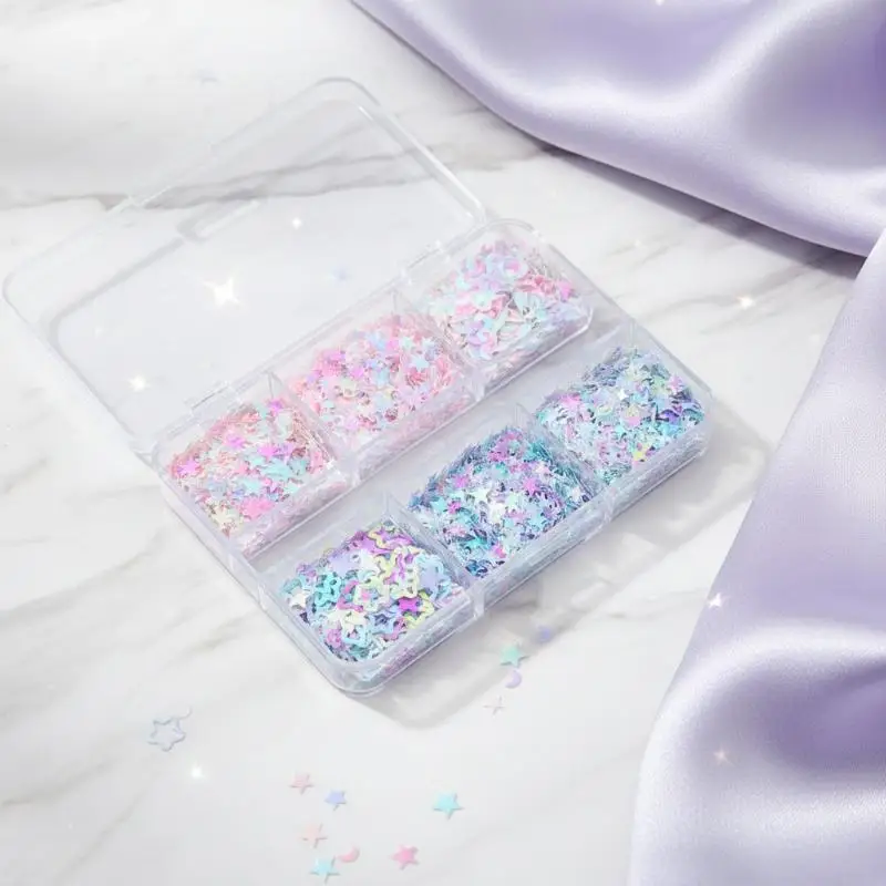 Iridescence Stars Moons Glitter Nails Accessories Decor Mermaid Sequin Nail Art Supplies For Professionals Flakes Nail Parts