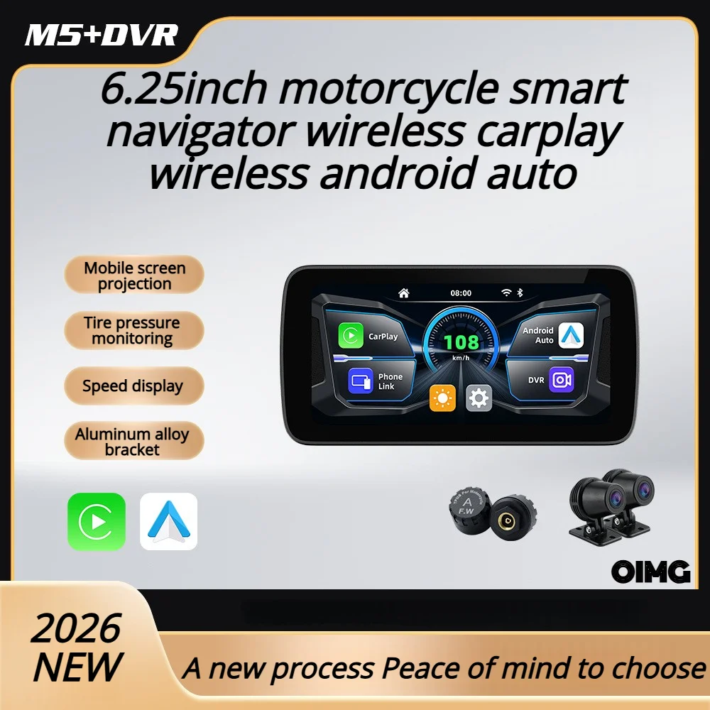 

OIMG NEW 6.25 Inch Dual Front And Rear Wireless CarPlay Digital Motorcycle Dashboard GPS Motorcycle Navigation Screen
