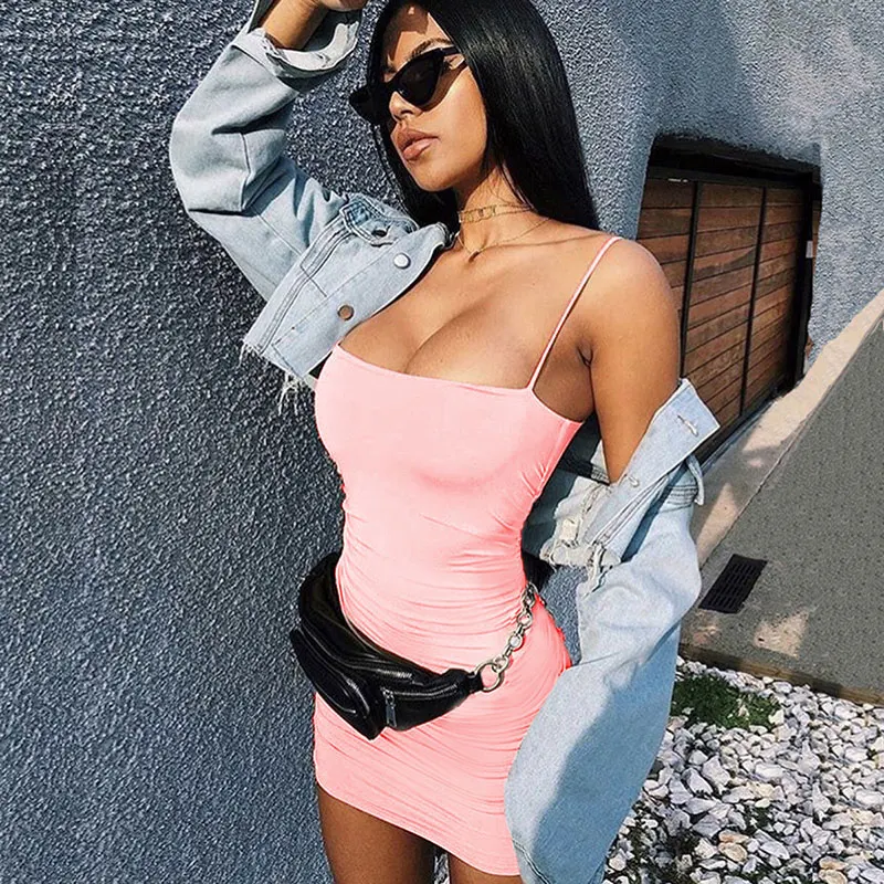 Letnia seksowna czarna sukienka damska Streetwear bez rękawów, bez pleców, solidny pasek Spaghetti Bodycon Casual Clubwear eleganckie sukienki imprezowe — zdjęcie 5