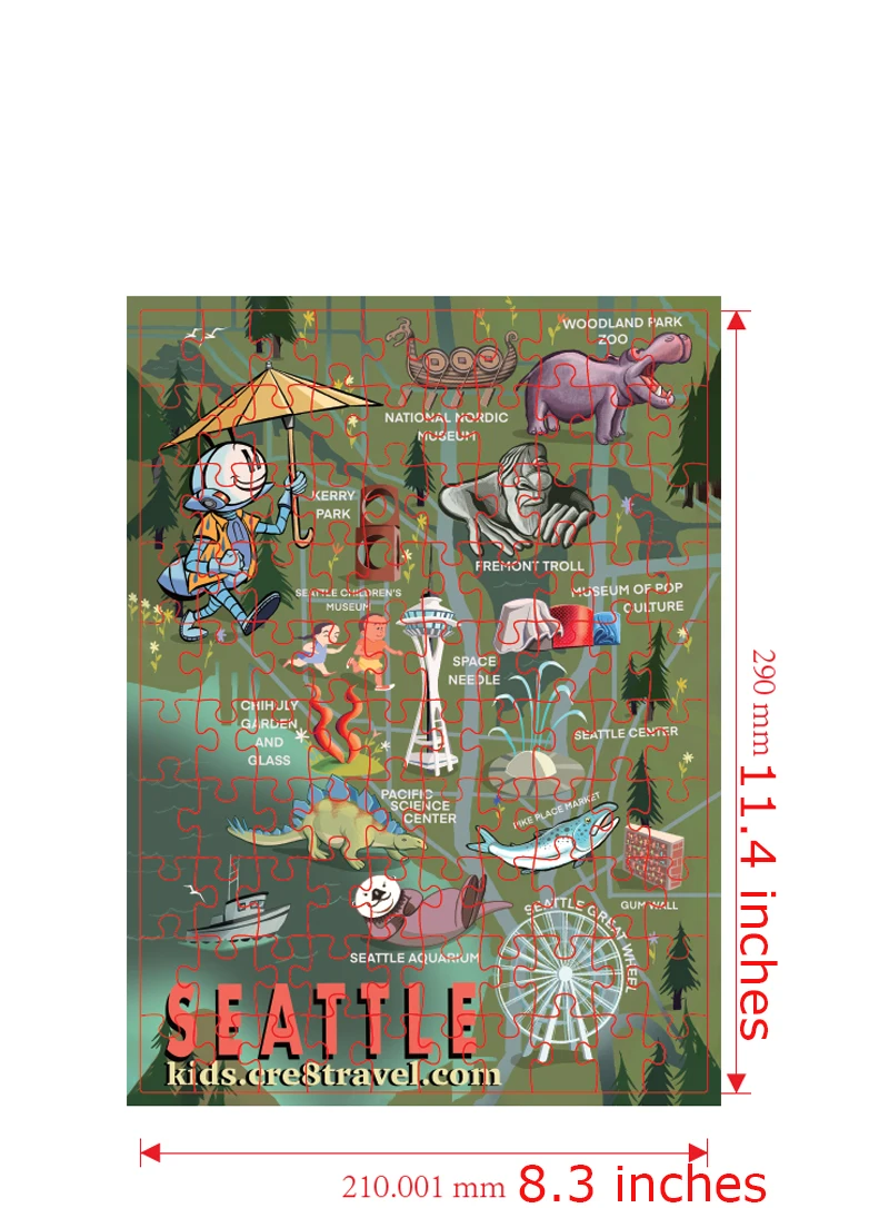 Explore Seattle 100-Piece Puzzle with QR Code Map | Fun & Educational City Landmarks for Kids & Adults by Cre8Travel