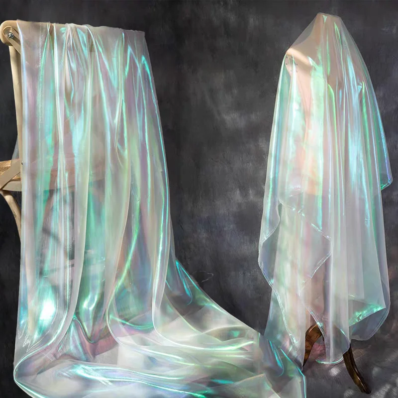 150x91 cm Designer Fluorescent Fabric Shining Laser Gauze DIY Gauze Dress Wedding Stage Background Decoration Transparent Fabric