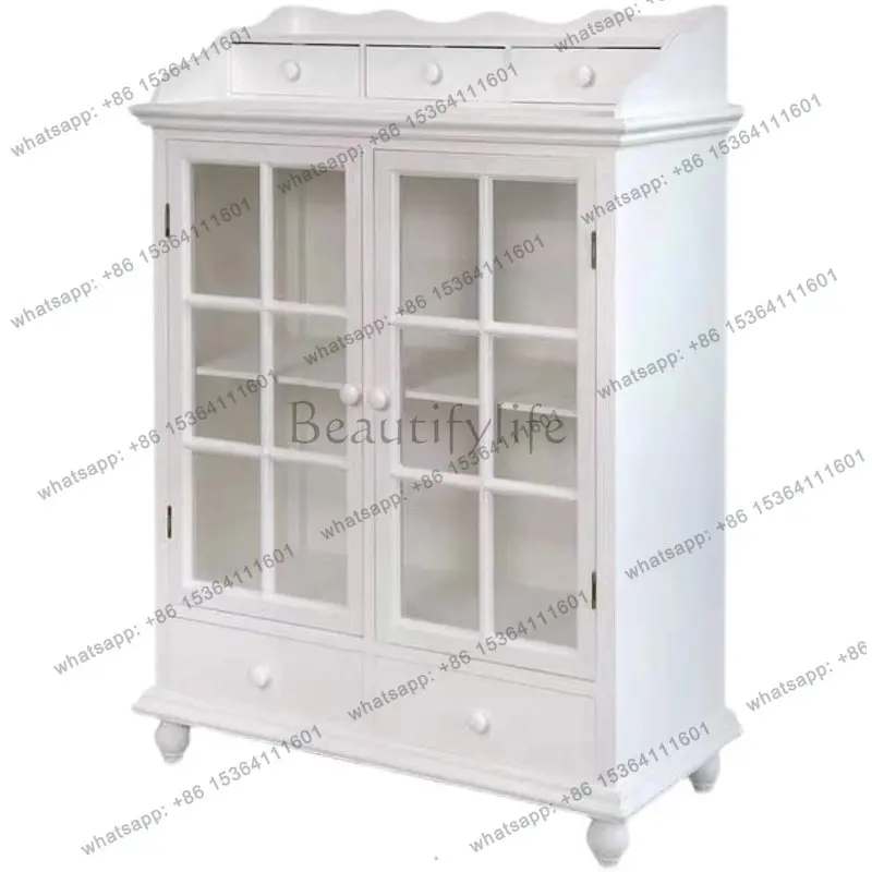 

American Country Solid Wood Vintage Arched Side Cabinet French Storage Bookcase